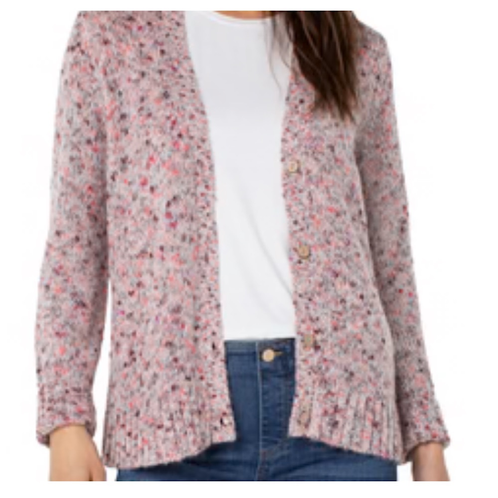 LIVERPOOL Los Angeles marled cardigan sweater pink confetti dot-S-EUC worn once!